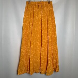 NWT Womens Polka Dot Maxi Skirt Yellow Elastic Waist Size M Cottage 50s Retro